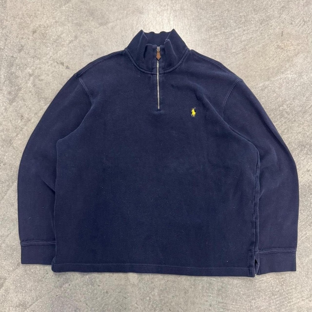 Vintage Polo Ralph Lauren Quarter Zip Sweatshirt Blue Pony Cotton Men's Large